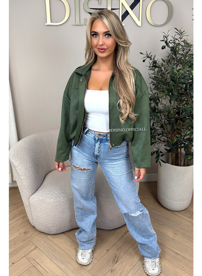 OLIVE GREEN - 'ROSIE V2 JACKET' - SUEDE BOMBER JACKET