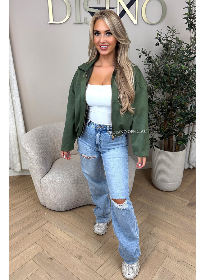 OLIVE GREEN - 'ROSIE V2 JACKET' - SUEDE BOMBER JACKET