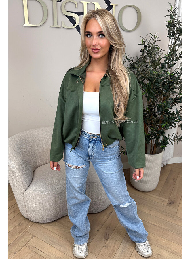 OLIVE GREEN - 'ROSIE V2 JACKET' - SUEDE BOMBER JACKET