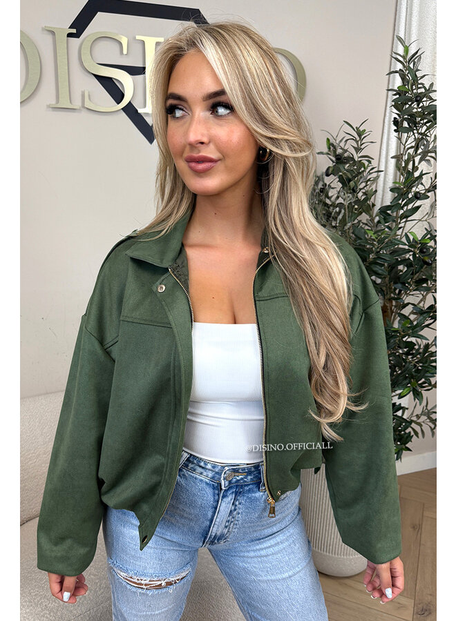 OLIVE GREEN - 'ROSIE V2 JACKET' - SUEDE BOMBER JACKET