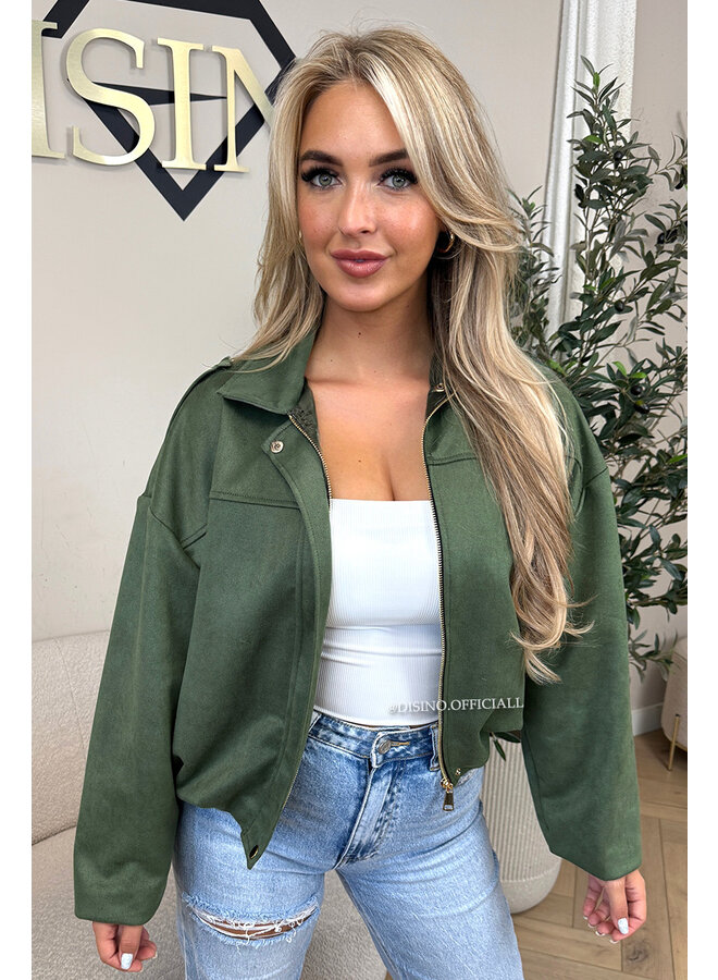 OLIVE GREEN - 'ROSIE V2 JACKET' - SUEDE BOMBER JACKET