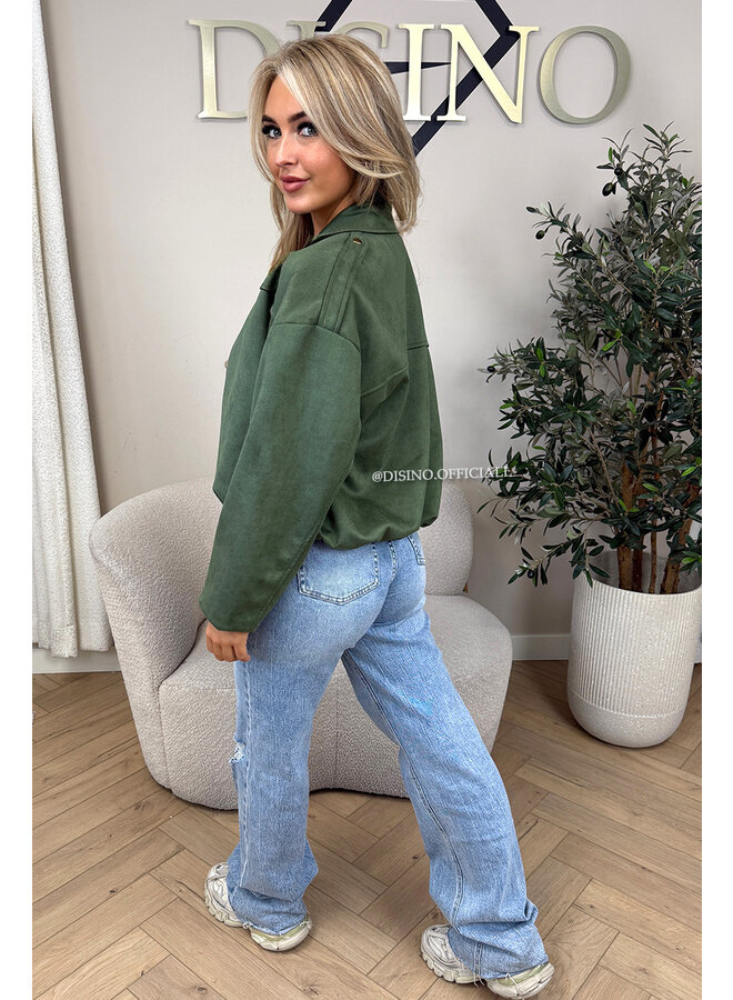 OLIVE GREEN - 'ROSIE V2 JACKET' - SUEDE BOMBER JACKET