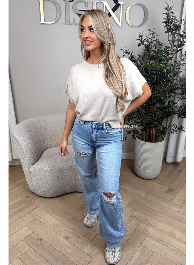 BEIGE - 'NIYA KNIT' - SUPER SOFT SHORT SLEEVE KNIT