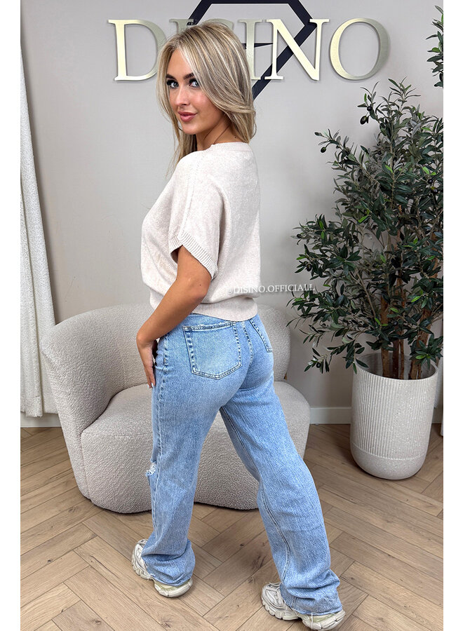 BEIGE - 'NIYA KNIT' - SUPER SOFT SHORT SLEEVE KNIT