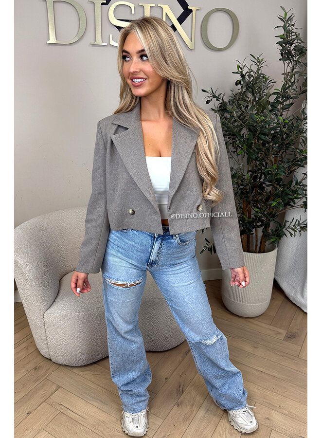 TAUPE - 'NOVI CROPPED BLAZER' - PREMIUM QUALITY CROPPED BLAZER