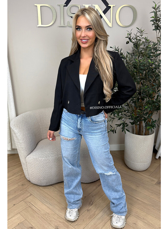 BLACK - 'NOVI CROPPED BLAZER' - PREMIUM QUALITY CROPPED BLAZER