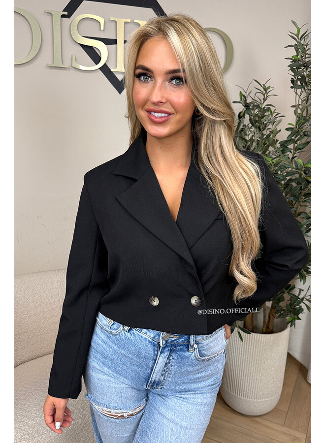 BLACK - 'NOVI CROPPED BLAZER' - PREMIUM QUALITY CROPPED BLAZER