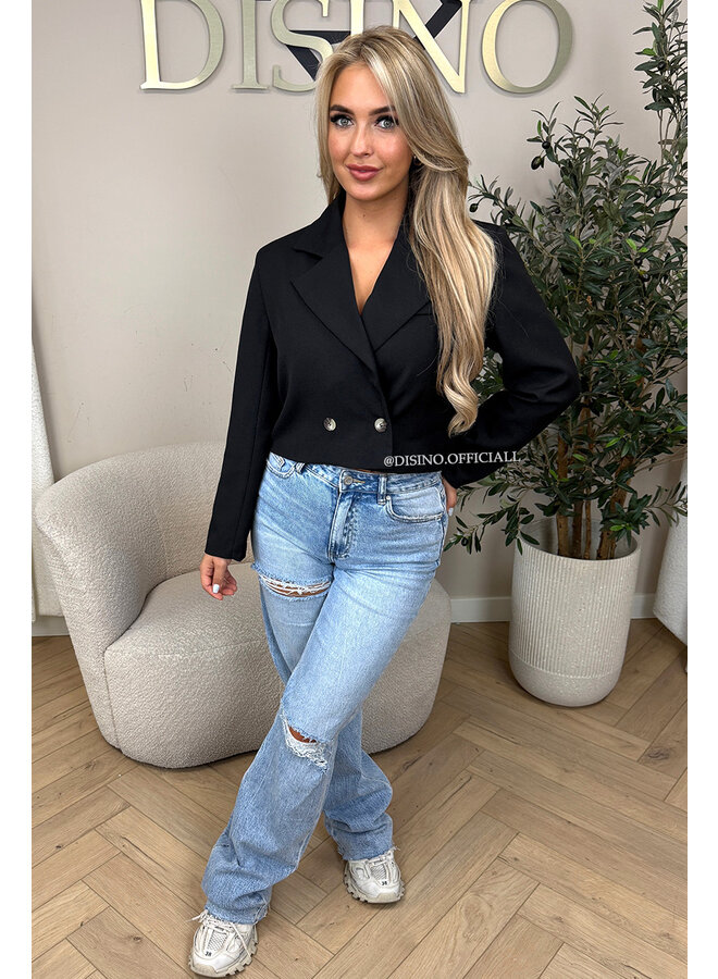 BLACK - 'NOVI CROPPED BLAZER' - PREMIUM QUALITY CROPPED BLAZER