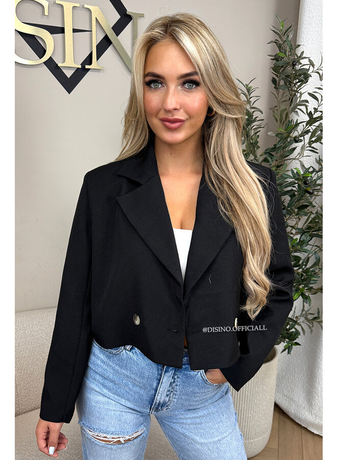 BLACK - 'NOVI CROPPED BLAZER' - PREMIUM QUALITY CROPPED BLAZER