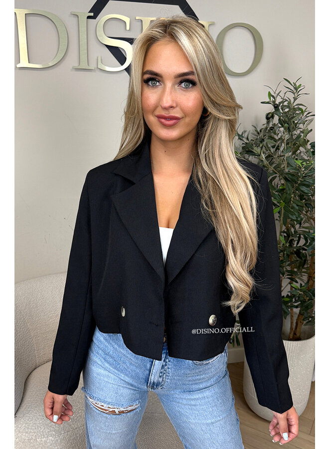 BLACK - 'NOVI CROPPED BLAZER' - PREMIUM QUALITY CROPPED BLAZER