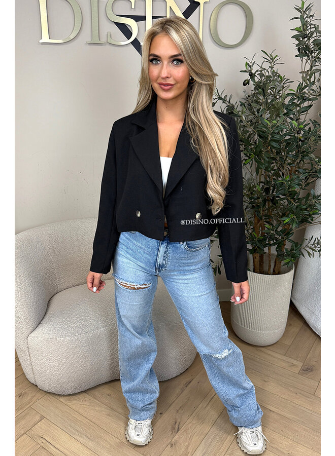 BLACK - 'NOVI CROPPED BLAZER' - PREMIUM QUALITY CROPPED BLAZER