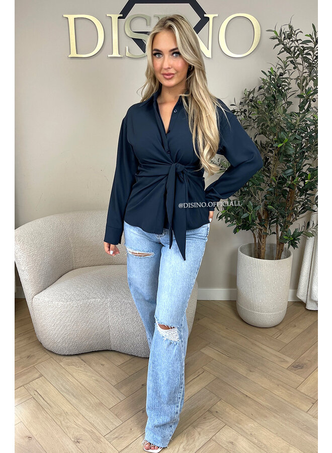 NAVY BLUE - 'ELENI BLOUSE' - PREMIUM QUALITY KNOT BLOUSE