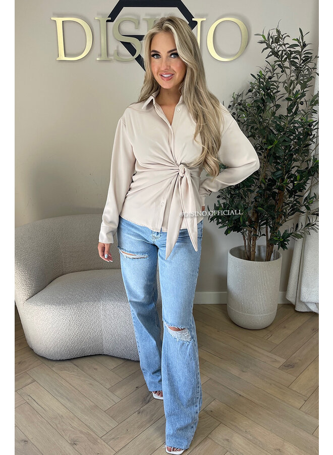 BEIGE - 'ELENI BLOUSE' - PREMIUM QUALITY KNOT BLOUSE