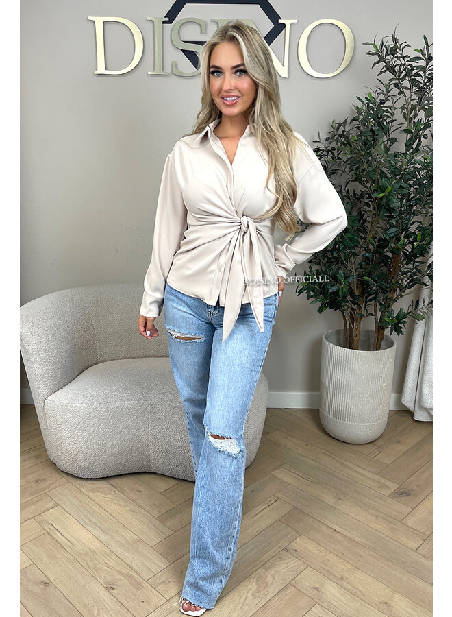 BEIGE - 'ELENI BLOUSE' - PREMIUM QUALITY KNOT BLOUSE