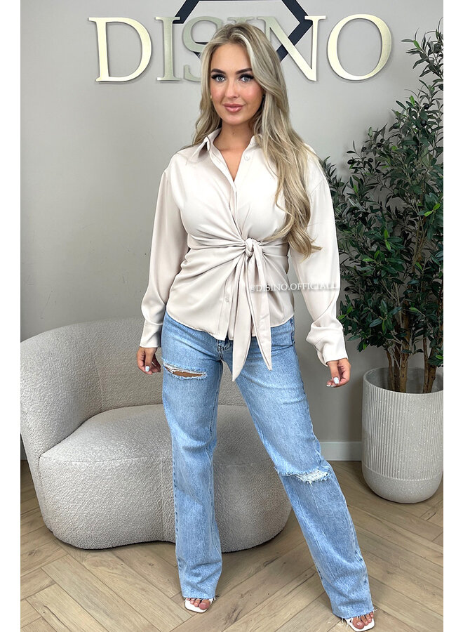 BEIGE - 'ELENI BLOUSE' - PREMIUM QUALITY KNOT BLOUSE