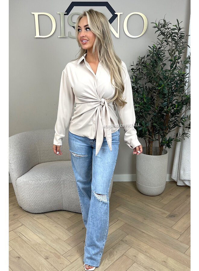 BEIGE - 'ELENI BLOUSE' - PREMIUM QUALITY KNOT BLOUSE