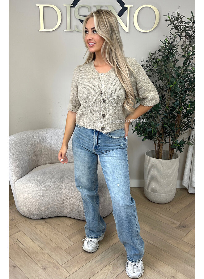 BEIGE - 'BETSY TOP' - TEDDY BUTTON UP TOP