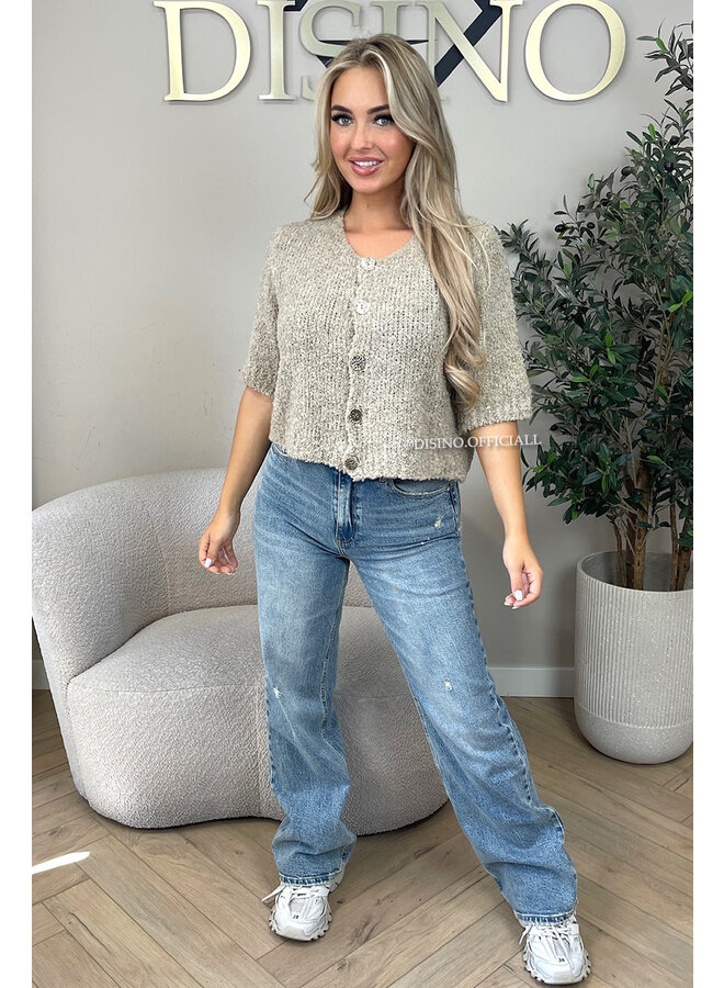 BEIGE - 'BETSY TOP' - TEDDY BUTTON UP TOP