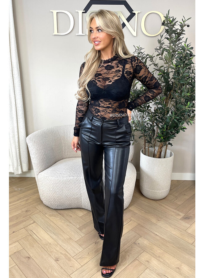 BLACK - 'OLIVIA V2 BODY' - STRETCH LACE LONG SLEEVE BODYSUIT