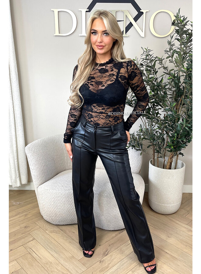 BLACK - 'OLIVIA V2 BODY' - STRETCH LACE LONG SLEEVE BODYSUIT