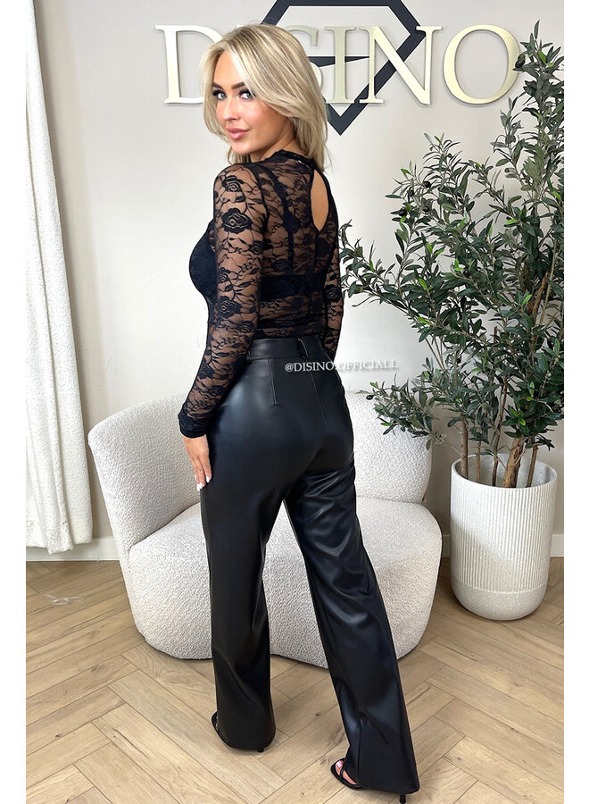 BLACK - 'OLIVIA V2 BODY' - STRETCH LACE LONG SLEEVE BODYSUIT