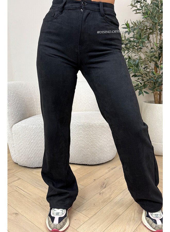 BLACK - 'MONROE JEANS' - SUEDE STRETCH STRAIGHT LEG PANTS