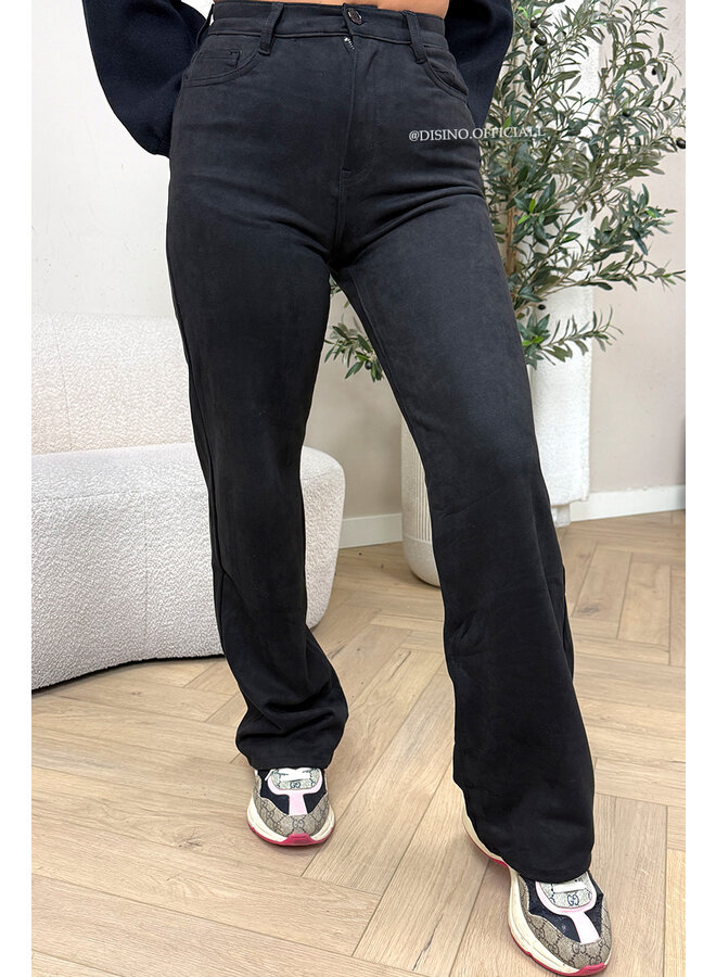 BLACK - 'MONROE JEANS' - SUEDE STRETCH STRAIGHT LEG PANTS