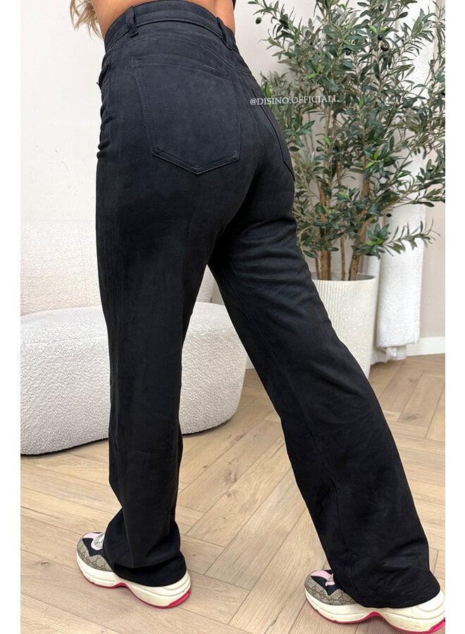 BLACK - 'MONROE JEANS' - SUEDE STRETCH STRAIGHT LEG PANTS