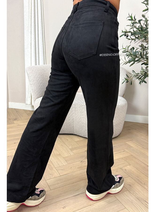 BLACK - 'MONROE JEANS' - SUEDE STRETCH STRAIGHT LEG PANTS