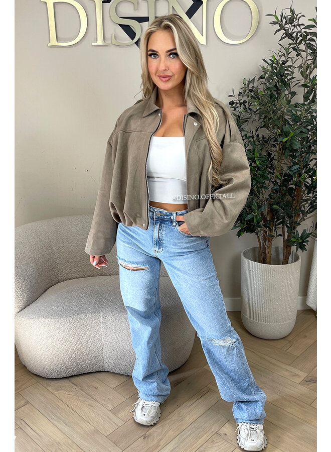 TAUPE - 'ROSIE V2 JACKET' - SUEDE BOMBER JACKET