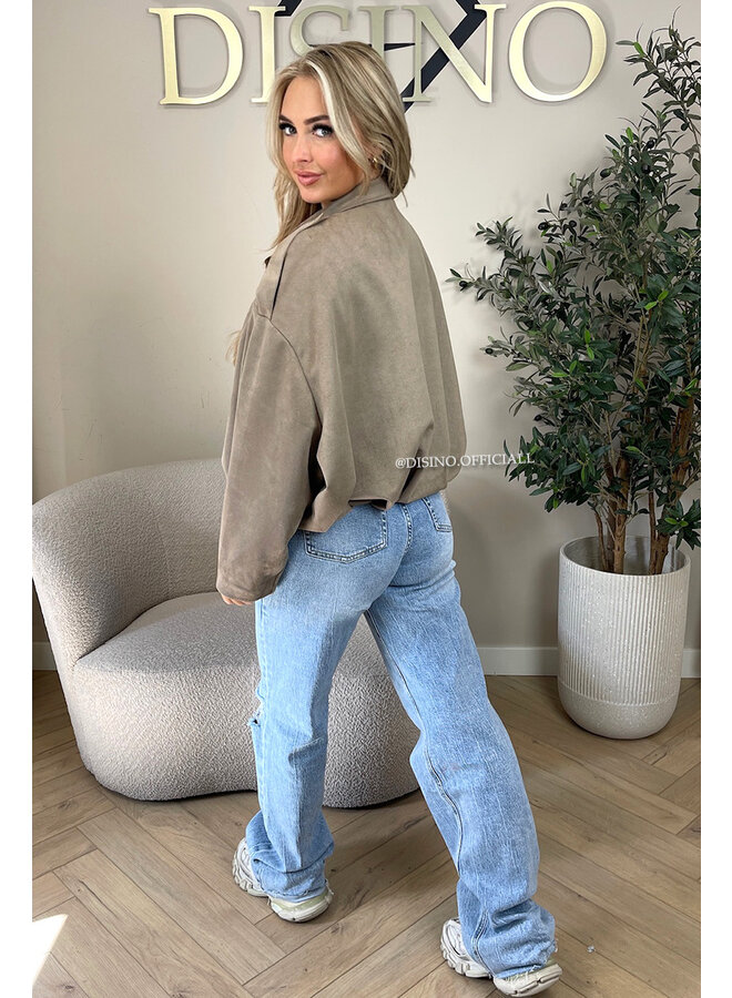 TAUPE - 'ROSIE V2 JACKET' - SUEDE BOMBER JACKET