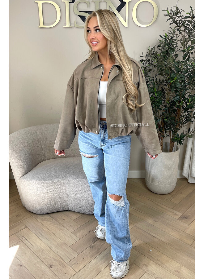 TAUPE - 'ROSIE V2 JACKET' - SUEDE BOMBER JACKET