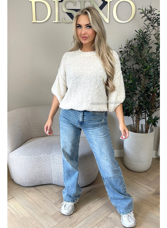 ECRU - 'NONA SHORTSLEEVE' - SOFT & COZY TEDDY KNIT SWEATER