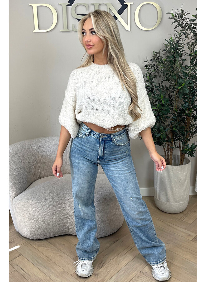 ECRU - 'NONA SHORTSLEEVE' - SOFT & COZY TEDDY KNIT SWEATER