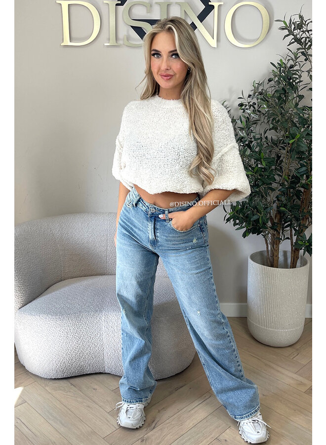 ECRU - 'NONA SHORTSLEEVE' - SOFT & COZY TEDDY KNIT SWEATER