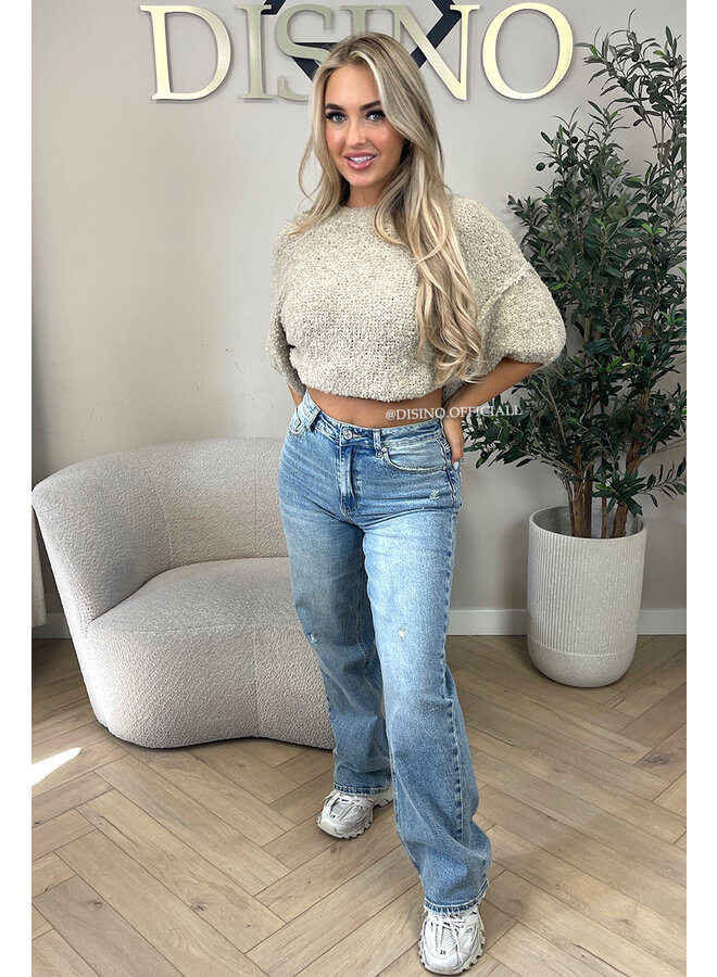 BEIGE - 'NONA SHORTSLEEVE' - SOFT & COZY TEDDY KNIT SWEATER