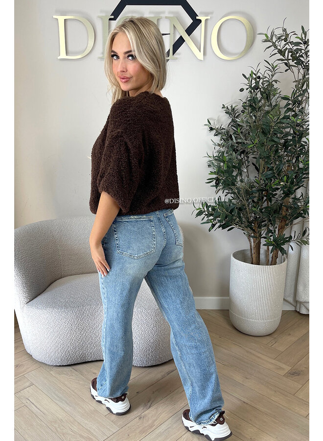 CHOCO - 'NONA SHORTSLEEVE' - SOFT & COZY TEDDY KNIT SWEATER