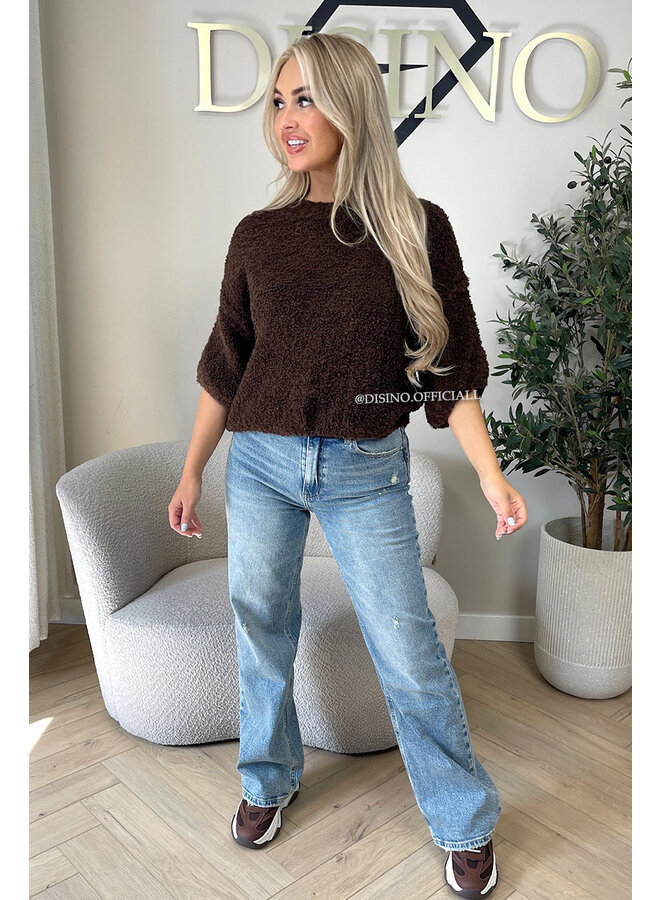 CHOCO - 'NONA SHORTSLEEVE' - SOFT & COZY TEDDY KNIT SWEATER