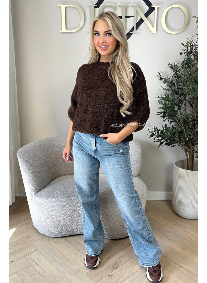 CHOCO - 'NONA SHORTSLEEVE' - SOFT & COZY TEDDY KNIT SWEATER