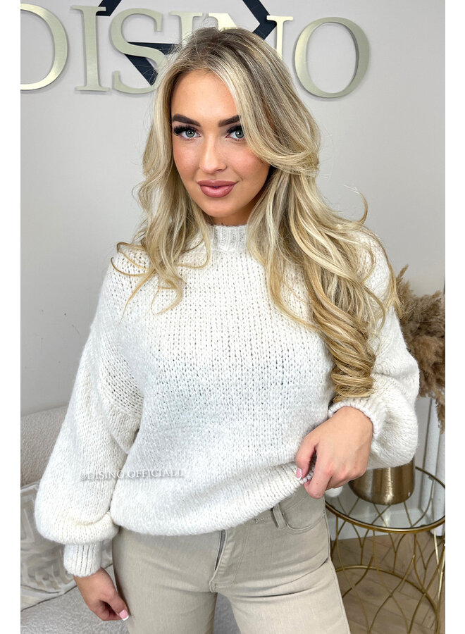 CREME - 'SOPHIA BALLOON SLEEVE' - OVERSIZED PREMIUM QUALITY BELL SLEEVE KNIT
