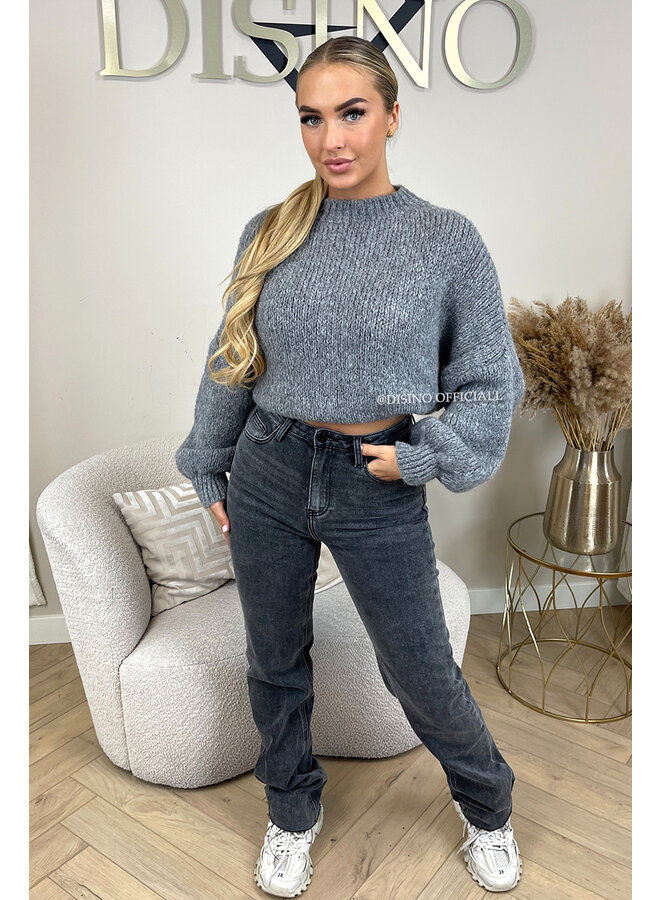 DARK GREY - 'SOPHIA BALLOON SLEEVE' - OVERSIZED PREMIUM QUALITY BELL SLEEVE KNIT