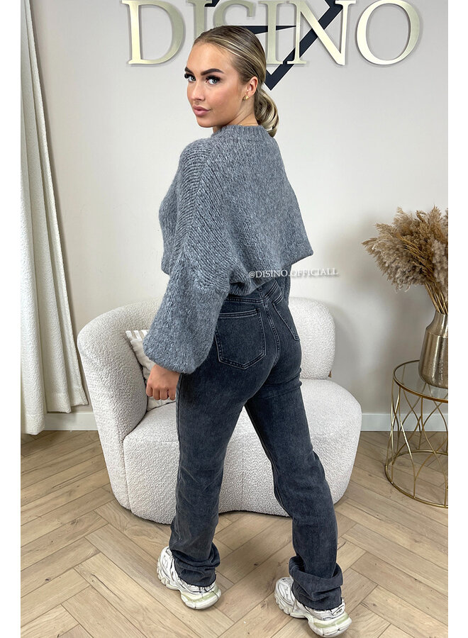 DARK GREY - 'SOPHIA BALLOON SLEEVE' - OVERSIZED PREMIUM QUALITY BELL SLEEVE KNIT