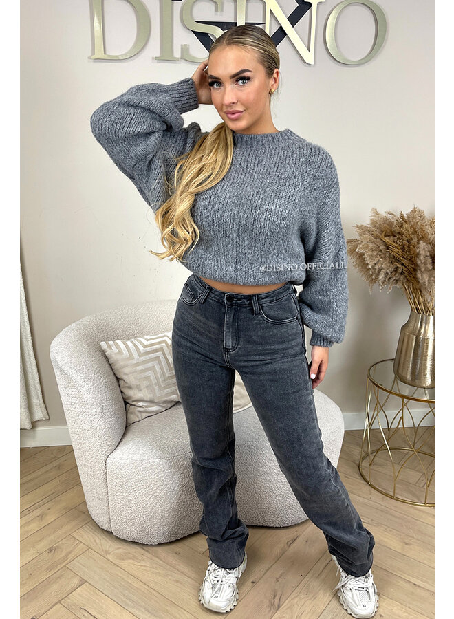 DARK GREY - 'SOPHIA BALLOON SLEEVE' - OVERSIZED PREMIUM QUALITY BELL SLEEVE KNIT