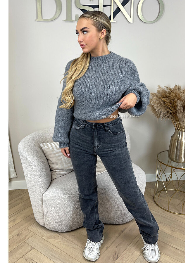 DARK GREY - 'SOPHIA BALLOON SLEEVE' - OVERSIZED PREMIUM QUALITY BELL SLEEVE KNIT