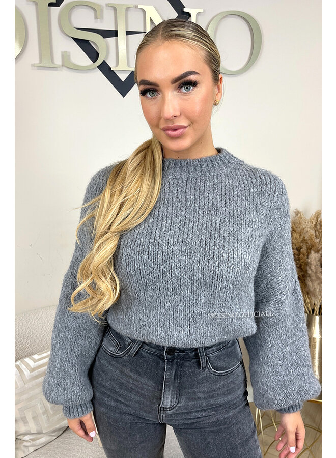 DARK GREY - 'SOPHIA BALLOON SLEEVE' - OVERSIZED PREMIUM QUALITY BELL SLEEVE KNIT
