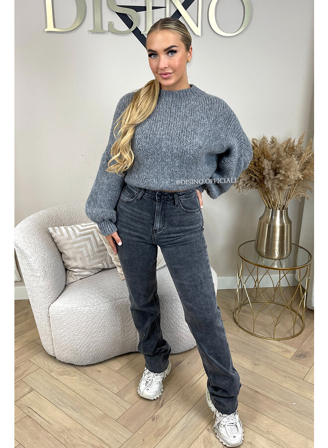 DARK GREY - 'SOPHIA BALLOON SLEEVE' - OVERSIZED PREMIUM QUALITY BELL SLEEVE KNIT