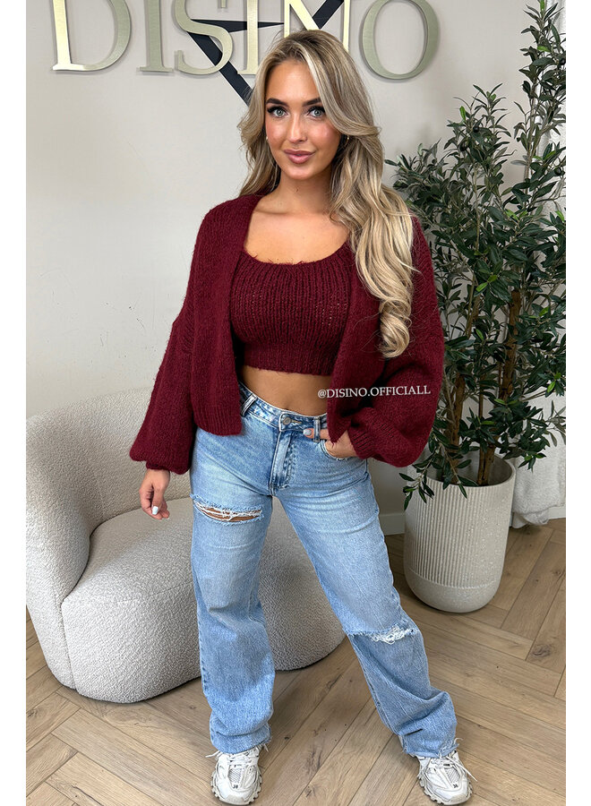 BORDEAUX - 'LIMA SET' - COZY KNITTED TOP + BALLOON VEST