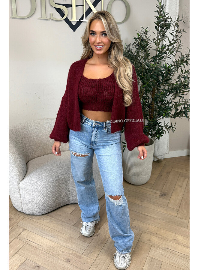 BORDEAUX - 'LIMA SET' - COZY KNITTED TOP + BALLOON VEST