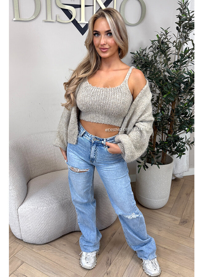 SAND - 'LIMA SET' - COZY KNITTED TOP + BALLOON VEST