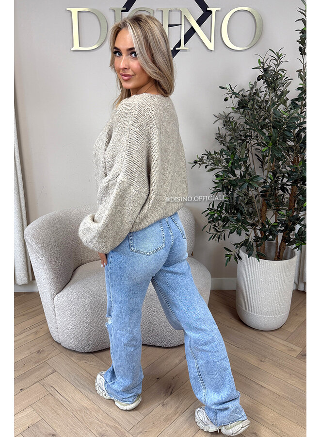 SAND - 'LIMA SET' - COZY KNITTED TOP + BALLOON VEST